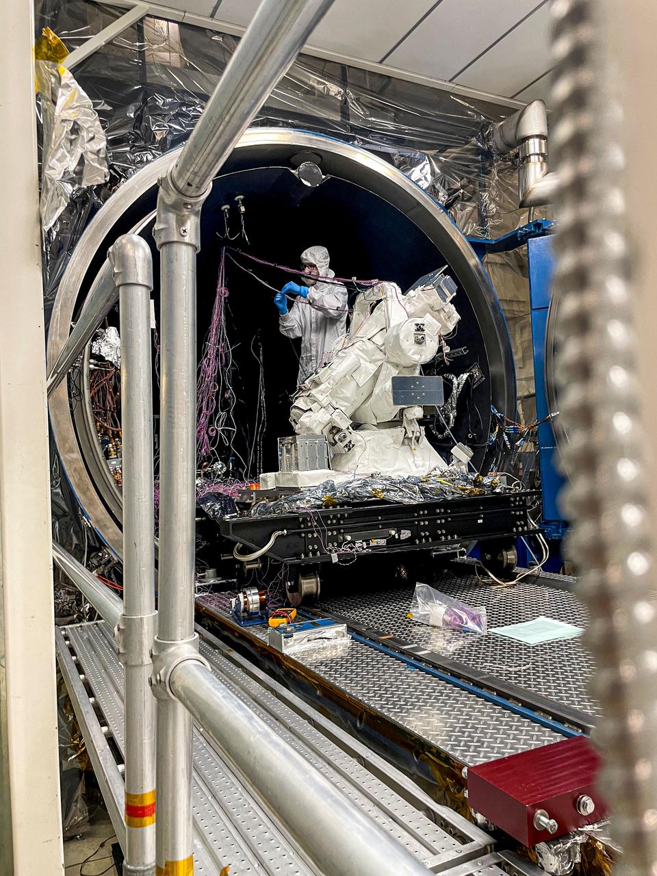 jsc2024e061942 (9/12/2024) --- COronal Diagnostic EXperiment (CODEX) prepares for the thermal vacuum thermal balance test at Goddard Space Flight Center. This test verifies CODEX can survive and operate successfully in vacuum of space and under the changing temperatures of day and night cycles. Credit: CODEX team / NASA