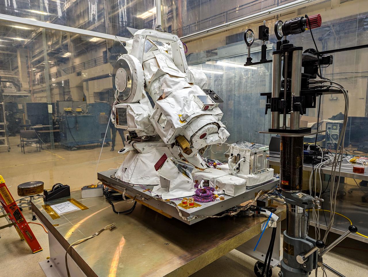 jsc2024e061945 (1/5/2024) --- The COronal Diagnostic EXperiment (CODEX) instrument prepares for the hardware-in-the-loop simulation at Goddard Space Flight Center. This tests the ability of the entire CODEX electrical system to properly operate. Credit: CODEX team / NASA