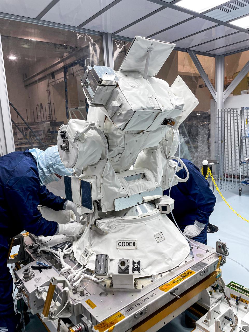 jsc2024e061952 (8/6/2024) --- The COronal Diagnostic EXperiment (CODEX) instrument undergoing final flight preparation at the Kennedy Space Flight Center Space Station Processing Facility. Credit: CODEX team / NASA