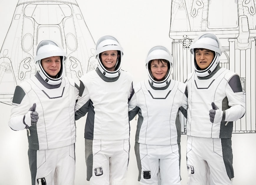 The crew members of NASA’s SpaceX Crew-10 mission (from left) mission specialist Kirill Peskov of Roscosmos, NASA astronauts Nichole Ayers, pilot, and Anne McClain, commander, along with Mission Specialist Takuya Onishi of JAXA (Japan Aerospace Exploration Agency), pose for a picture during training at SpaceX in Hawthorne, California. Credit: SpaceX