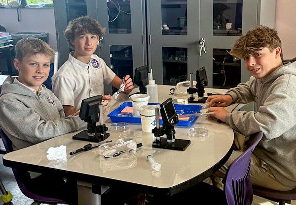 jsc2024e066527 (10/4/2024) --- Pinecrest Academy Space Coast students Cameron Winchester, Chase Elden-Moore and Baylen Wreggit experiment on tardigrades extending the efficacy of Hemlibra. Their experiment is part of the Nanoracks-National Center for Earth and Space Science Education-Surveyor-Student Spaceflight Experiments Program Mission 18 to ISS (Nanoracks-NCESSE-Surveyor-SSEP).