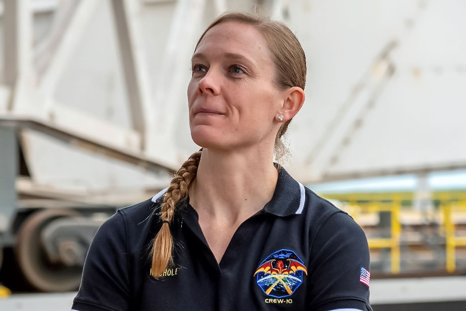 NASA’s SpaceX Crew-10 Pilot Nichole Ayers pictured at Launch Complex 39A at NASA's Kennedy Space Center in Florida.