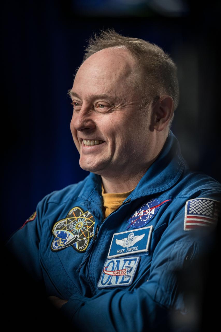 jsc2025e005132 (Jan. 29, 2025) --- NASA astronaut Mike Fincke is photographed during an interview at NASA’s Johnson Space Center in Houston, Texas. Credit: NASA/Josh Valcarcel
