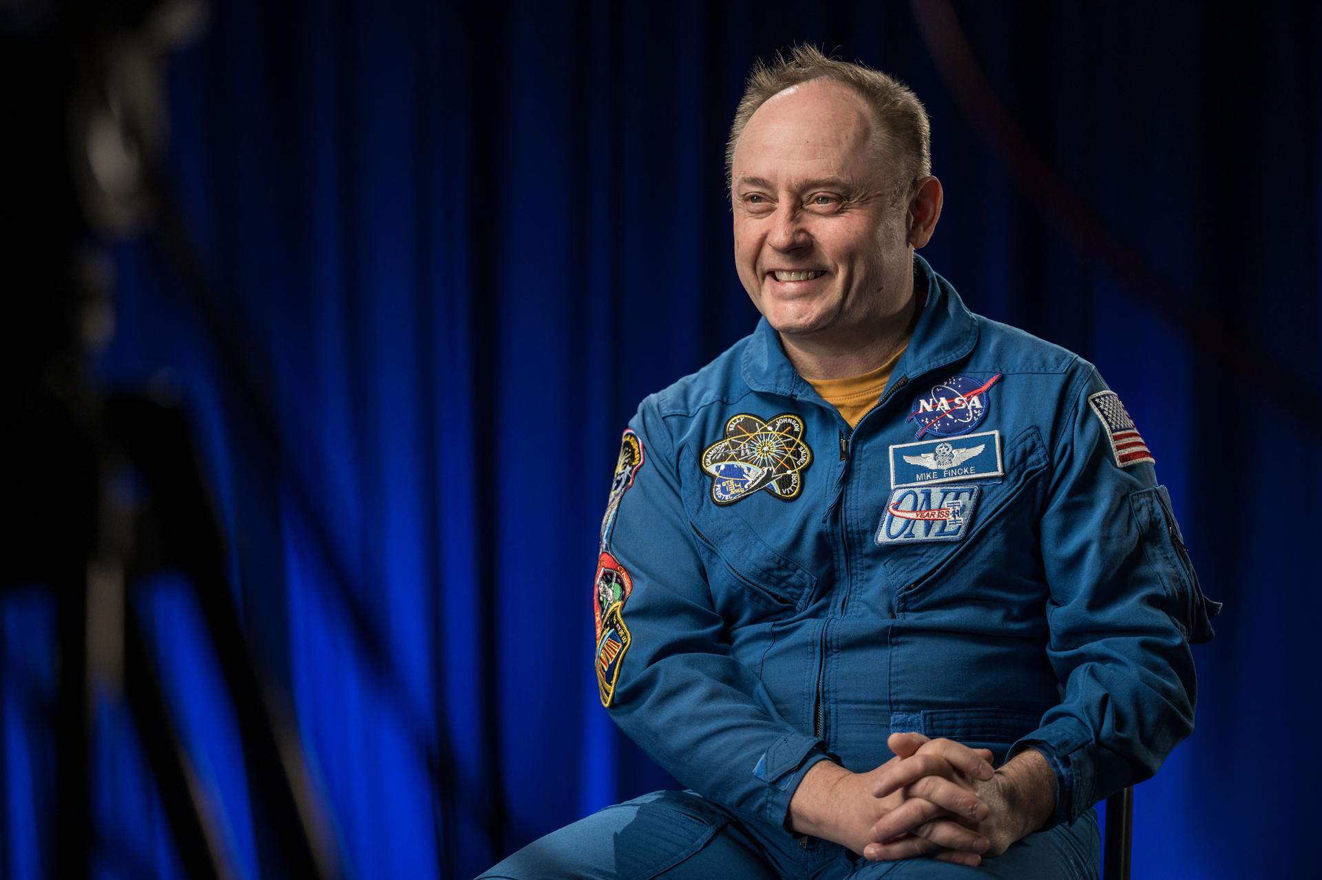 NASA astronaut Mike Fincke is photographed during an interview at NASA’s Johnson Space Center in Houston, Texas.