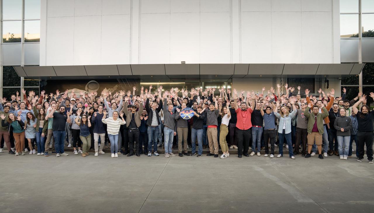 The crew members of NASA's SpaceX Crew-10 mission pose for a photo with members of the SpaceX workforce during a sendoff at the SpaceX facility in Hawthorne, California ahead of their mission to the International Space Station. Credit: SpaceX