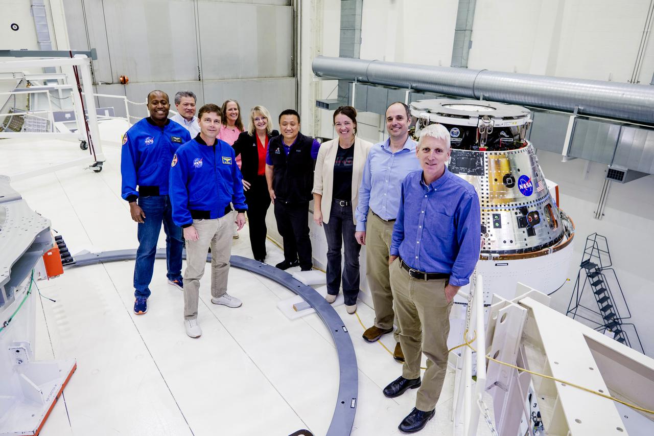 Date: 2/27/2025 Photographer: NASA/Rad Sinyak Caption: Technicians begin working on the installation of the four solar array wings for NASA’s Artemis II Orion spacecraft inside the Operations and Checkout Building at NASA’s Kennedy Space Center on Feb. 27, 2025. Artemis II is Orion’s first crewed flight test around the Moon under the agency’s Artemis campaign.  