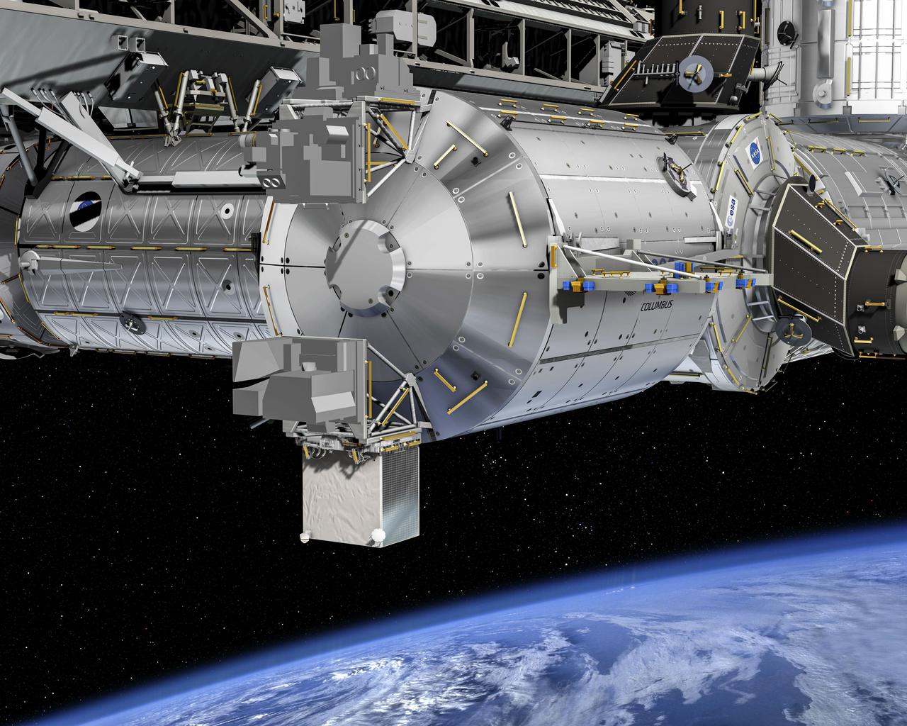 jsc2025e015676 (3/6/2025) --- The Atomic Clock Ensemble in Space (ACES) facility attached to the exterior of ESA's Columbus facility on the International Space Station. By creating a "network of clocks", this European facility can link its own highly precise timepieces with the most accurate clocks on Earth and compare them to measure the flow of time. ACES includes two cutting-edge clocks:  Project d'Horloge Atomique par Refroidissement d'Atomes en Orbit (PHARAO) and  Space Hydrogen Maser (SHM). The excellent stability of SHM over a one hour period, combined with the long-term stability and accuracy of PHARAO, provide timekeeping for ACES with a precision of one second over 300 million years. Once in space, a robotic arm positions ACES onto the Columbus module, where it will remain for 30 months to collect data. ACES aims to record continuous data over at least ten sessions of 25 days each.  By comparing clocks in space and on Earth, ACES can provide scientists with precise measurements to test Einstein’s gravitational time dilation effect, search for time variations of fundamental constants of physics, and hunt for dark matter. ACES is fully assembled at Airbus in Friedrichshafen, Germany. Image courtesy of D. Ducros (ESA).