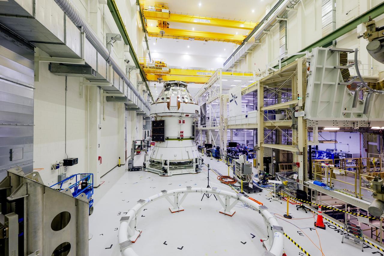 The four solar array wings for the Artemis II Orion spacecraft are installed inside the Operations and Checkout Building at NASA's Kennedy Space Center in Florida on March 7, 2025. Artemis II is Orion’s first crewed flight test around the Moon under the agency’s Artemis campaign.