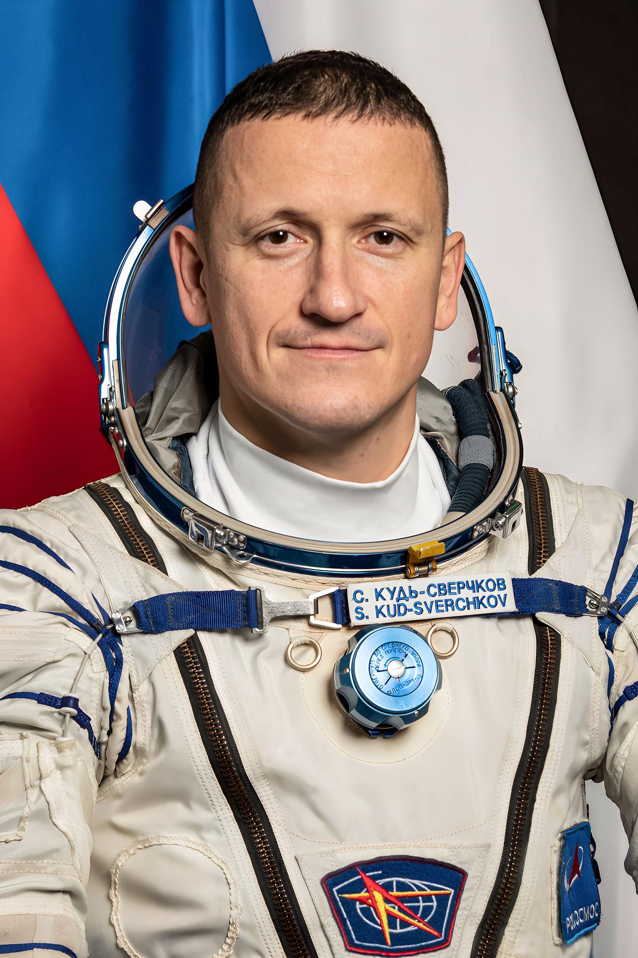 Roscosmos cosmonaut and Soyuz MS-27 Backup Commander Sergey Kud-Sverchkov poses for a portrait in his Sokol launch and entry suit at the Gagarin Cosmonaut Training Center in Star City, Russia.