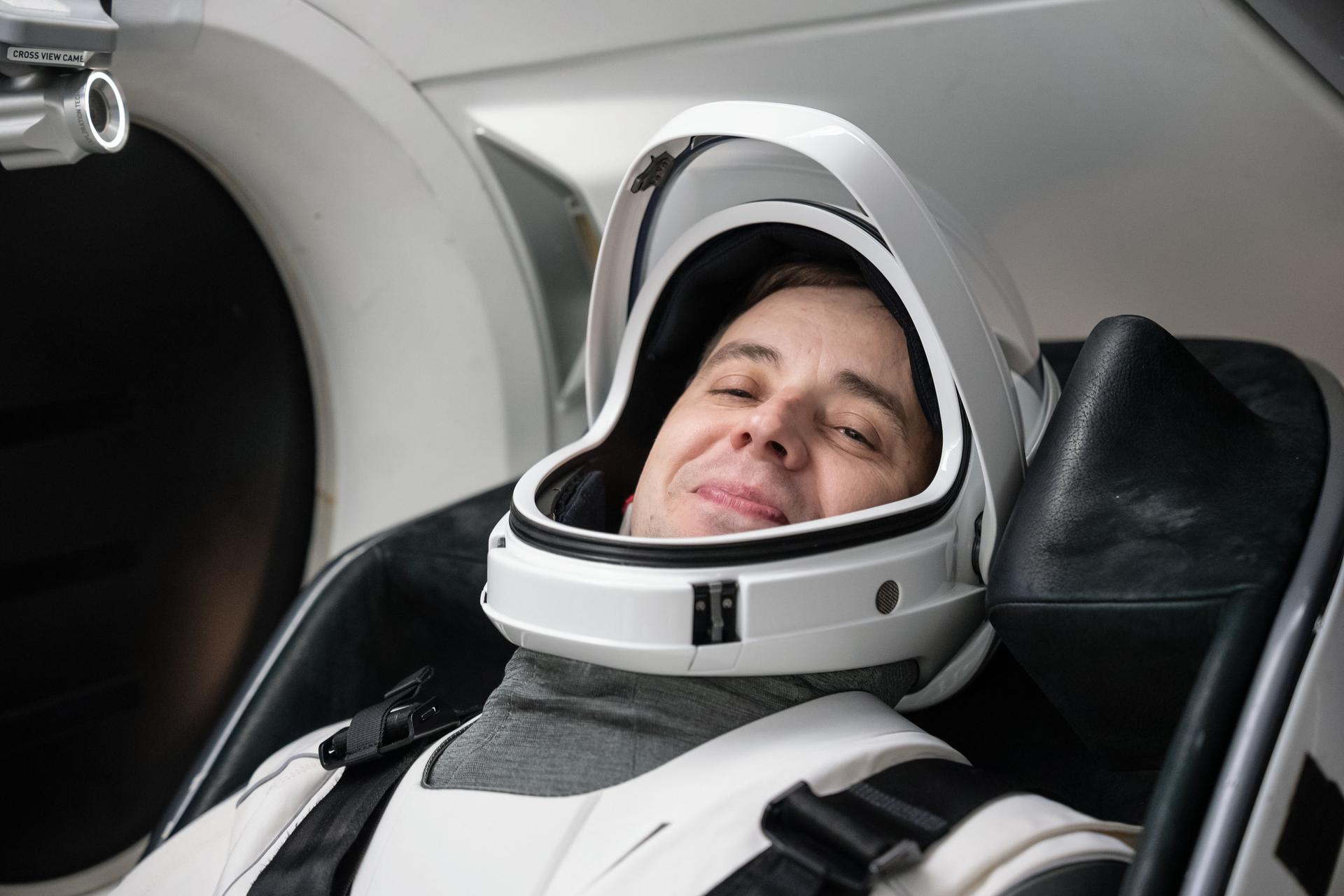 Roscosmos cosmonaut Oleg Platonov, a mission specialist for NASA’s SpaceX Crew-11 mission to the International Space Station, trains for his mission at a SpaceX facility in Hawthorne, California.