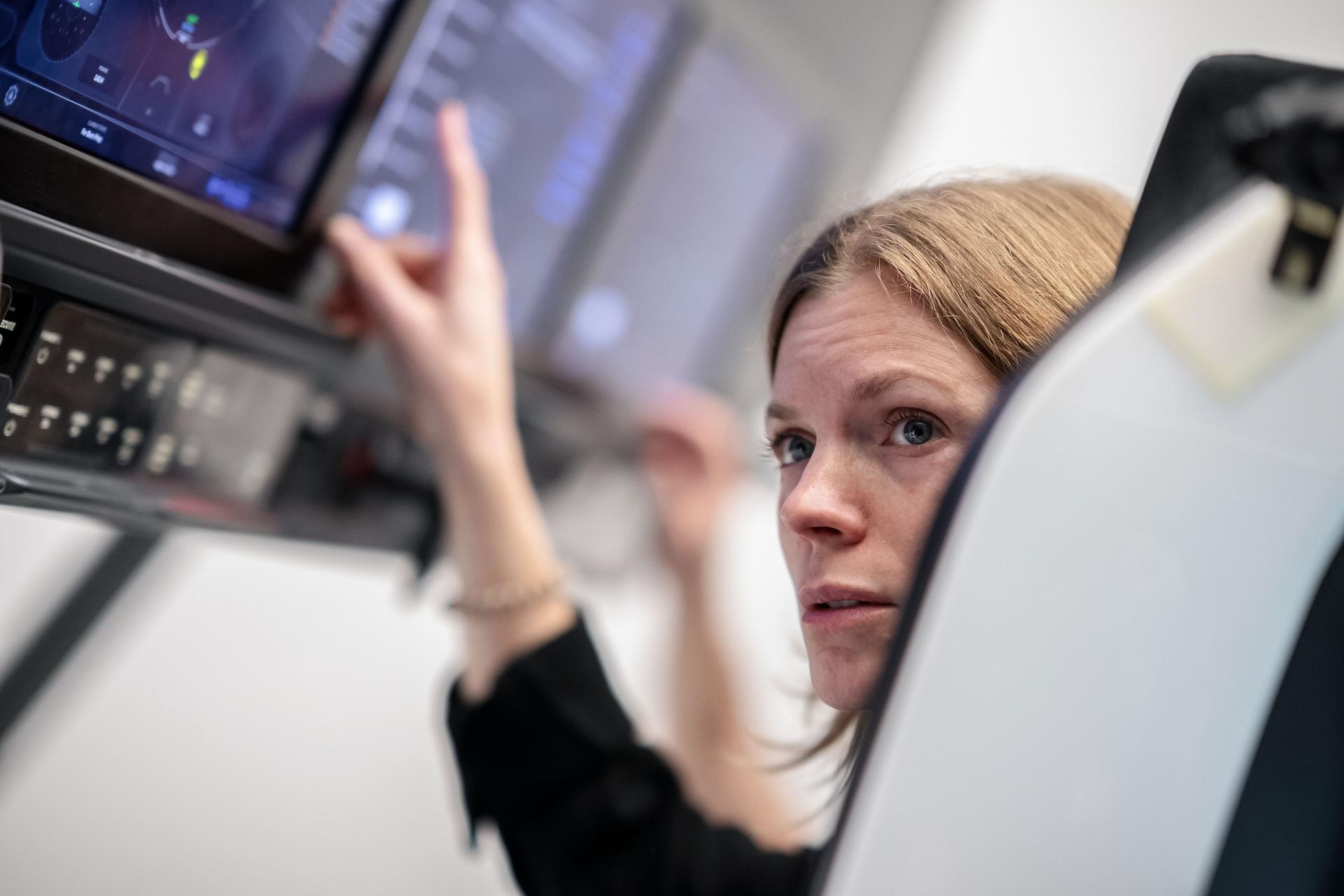 NASA astronaut Zena Cardman, commander of NASA’s SpaceX Crew-11 mission, trains for her mission at a SpaceX facility in Hawthorne, California, ahead of her flight to the International Space Station.