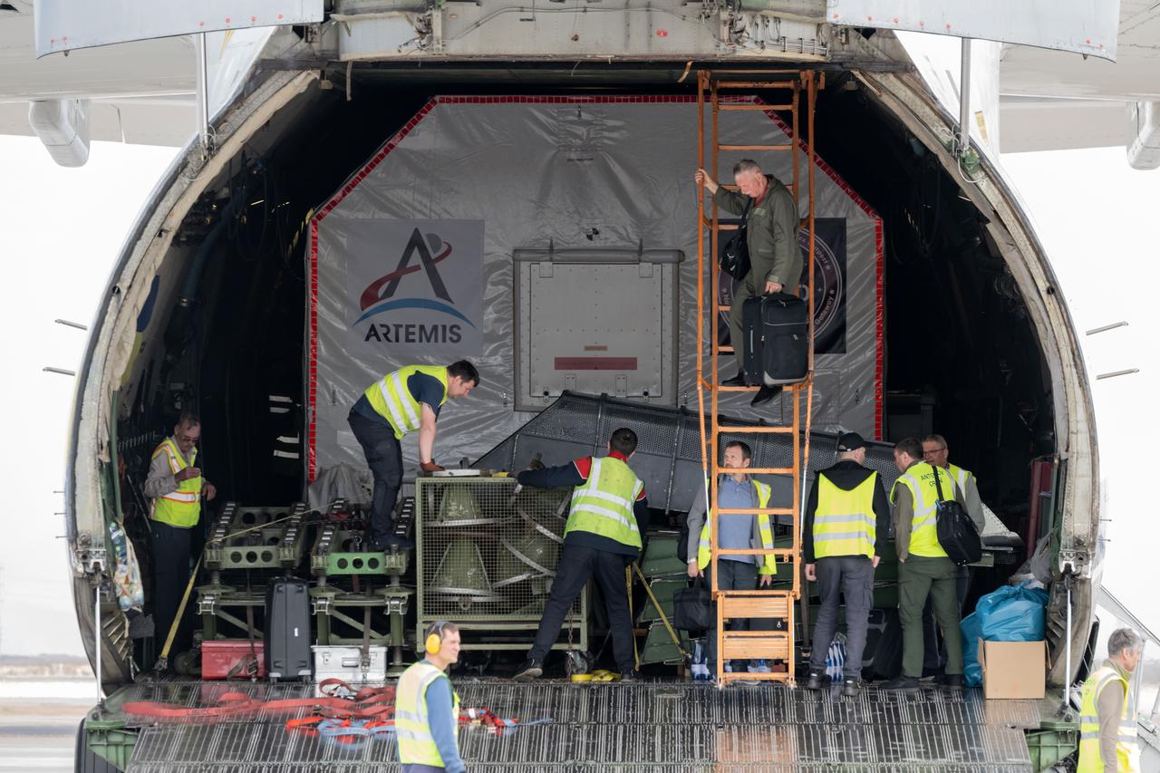 PHOTO DATE: April 01, 2025.  LOCATION: Mesa Gateway Airport.   SUBJECT: Gateway Habitation and Logistics Outpost (HALO) module delivery to Northrup Grumman Facility in Gilbert, AZ.   PHOTO CREDIT:  NASA/Josh Valcarcel