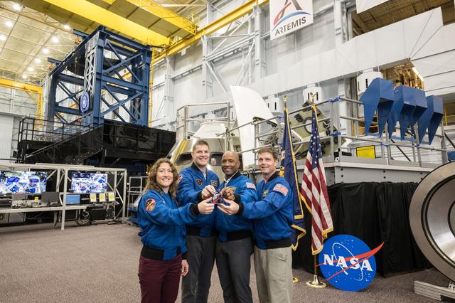 NASA image: Artemis II Crew with Mission Patch