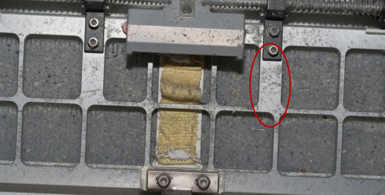 jsc2025e036186 (4/4/2025) --- A Bacterial Filter Element (BFE) on the International Space Station with an accumulated layer of dust.