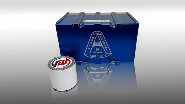 NASA image: Redwire Industrial Crystallization Cassette (ICC), and White Cylindrical Growth Chamber