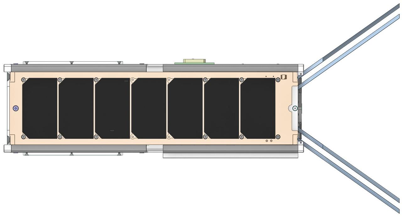 jsc2025e039325 (4/17/2025) --- Graphic of the Foras Promineo CubeSat exterior is shown. The Foras Promineo CubeSat engages the public with space technology by allowing individuals to control a robot arm to grasp free-floating objects inside the satellite. Image courtesy of Sierra Lobo.