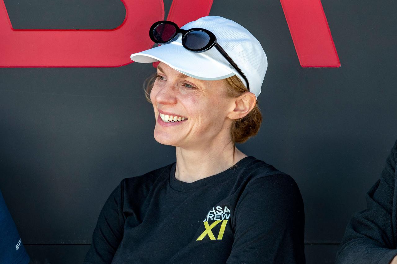 jsc2025e041103 (April 11, 2025) --- NASA astronaut Zena Cardman, commander of NASA's SpaceX Crew-11 mission to the International Space Station, participates in a training session Launch Complex 39A at NASA’s Kennedy Space Center in Florida.
