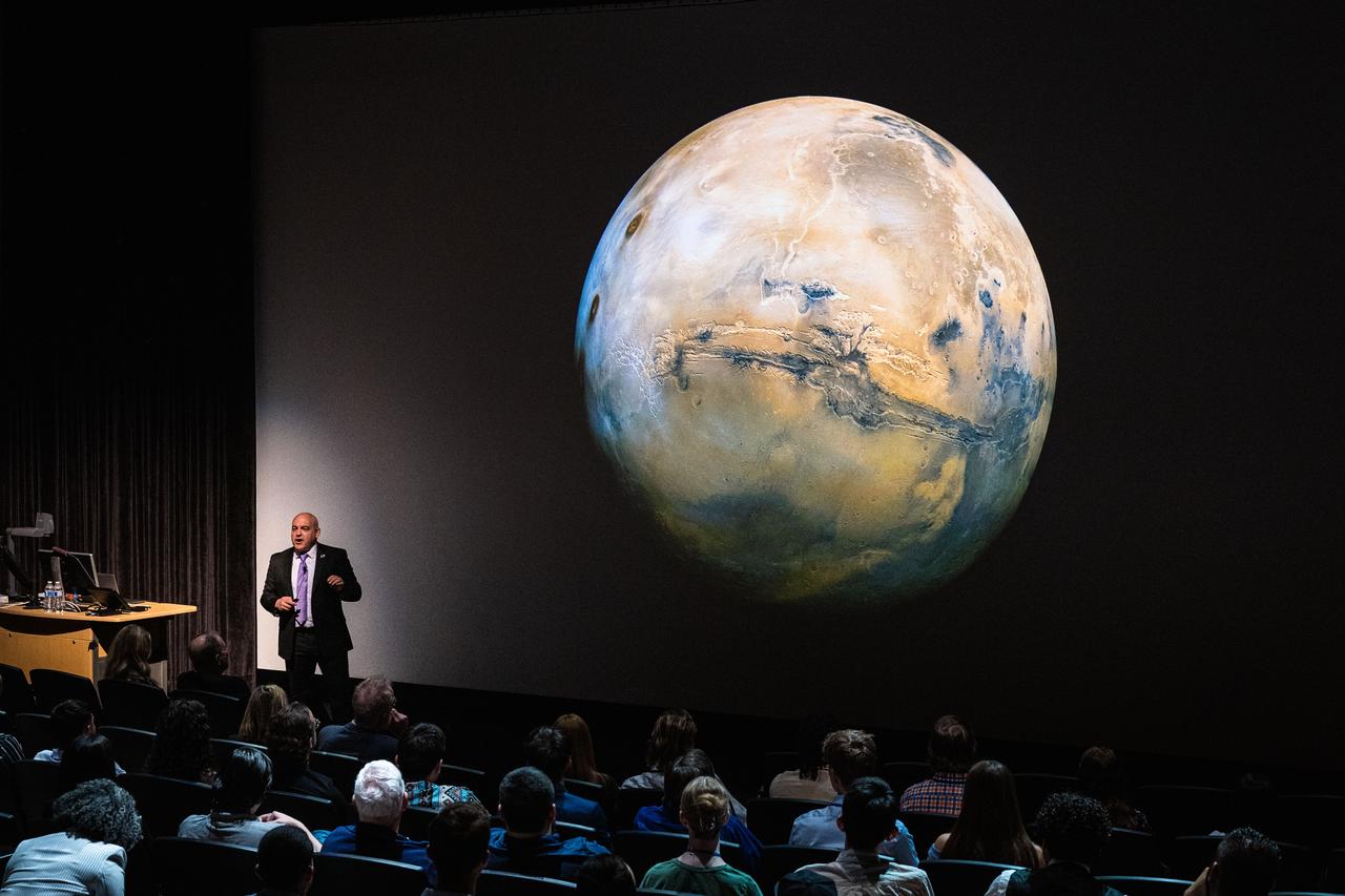 Carlos Garcia-Galan, deputy manager of NASA’s Gateway Program, delivers a keynote address on Gateway, Artemis, and the next era of human space exploration at the 2025 Arizona NASA Space Grant Consortium Statewide Student Research Symposium, held April 18, 2025, at Arizona State University.