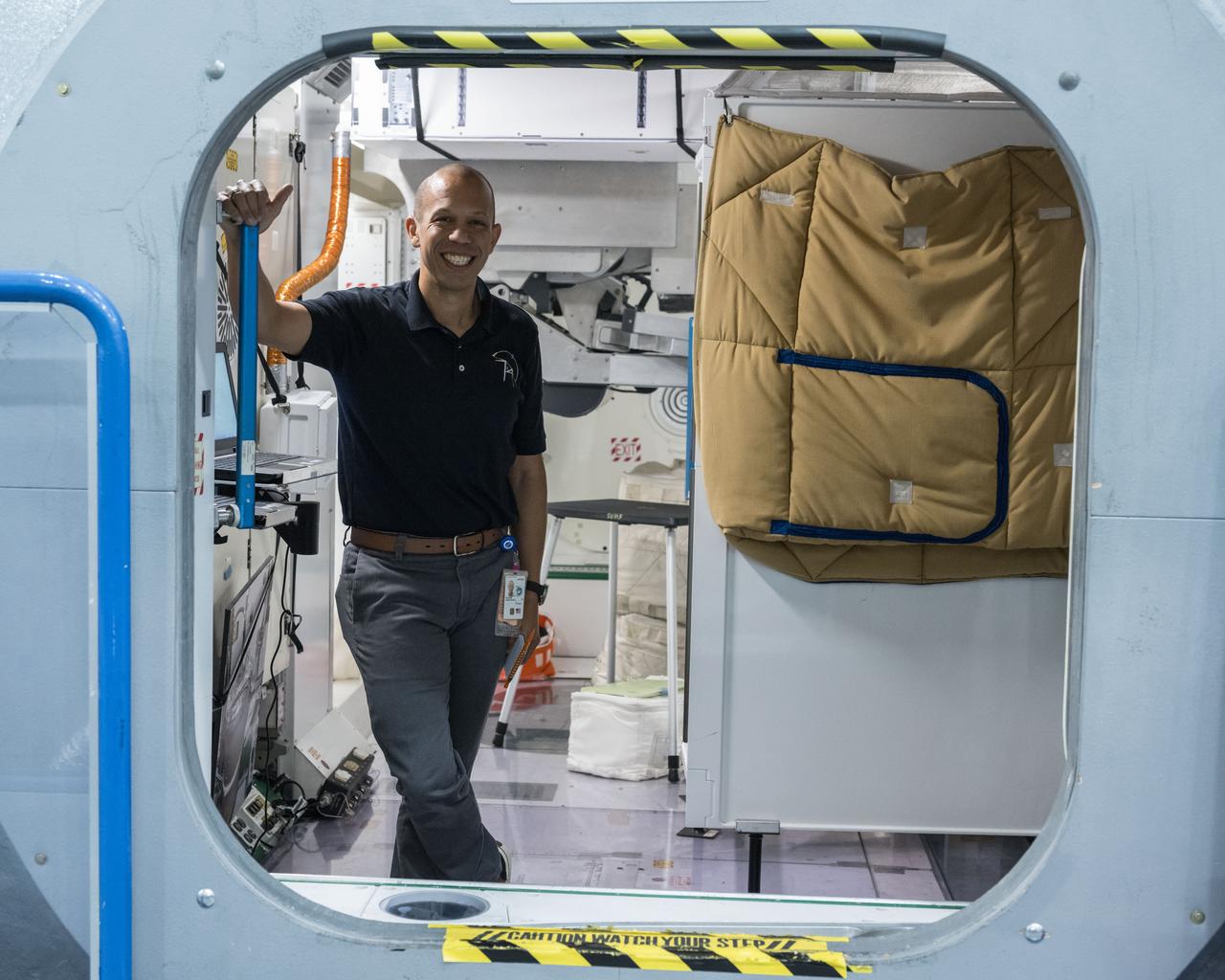 jsc2025e045121 (May 14, 2025) --- NASA astronaut Chris Williams participates in a training session at the Space Vehicle Mockup Facility at NASA’s Johnson Space Center in Houston, Texas, to prepare for the unlikely event of an emergency during his International Space Station mission. 