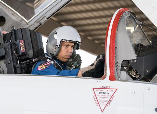 NASA image: NASA astronaut Chris Williams in the backseat of a T-38 jet