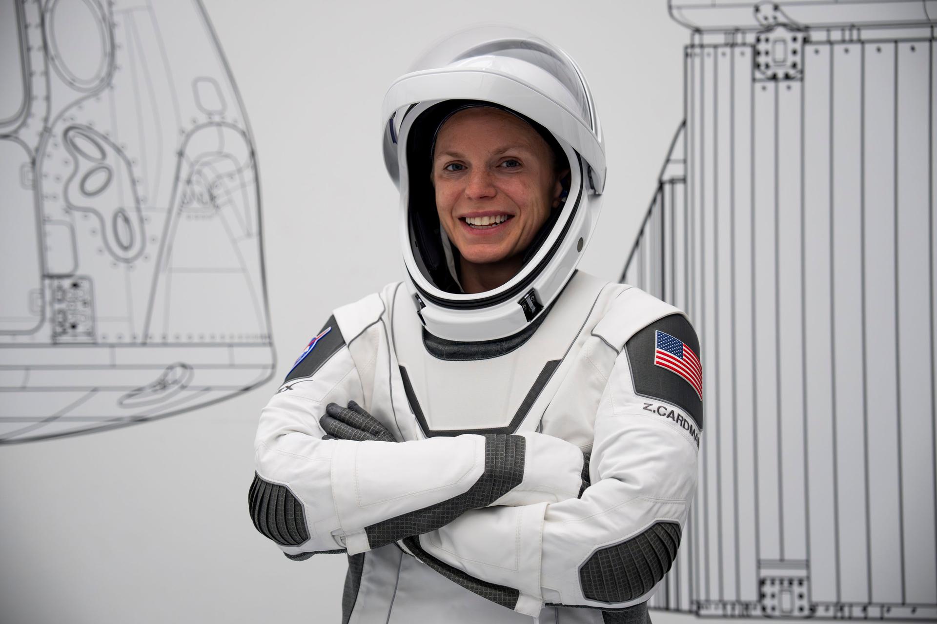 NASA’s SpaceX Crew-11 commander and NASA astronaut Zena Cardman poses for a photo during a training session at SpaceX facilities in Hawthorne, California.