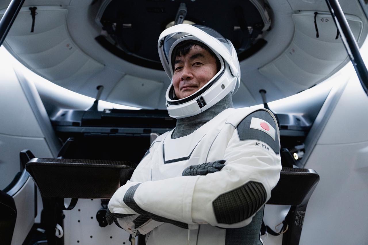 jsc2025e064532 (May 19, 2025) --- NASA’s SpaceX Crew-11 mission specialist and JAXA (Japan Aerospace Exploration Agency) astronaut Kimiya Yui poses for a photo during a training session at SpaceX facilities in Hawthorne, California. Credit SpaceX