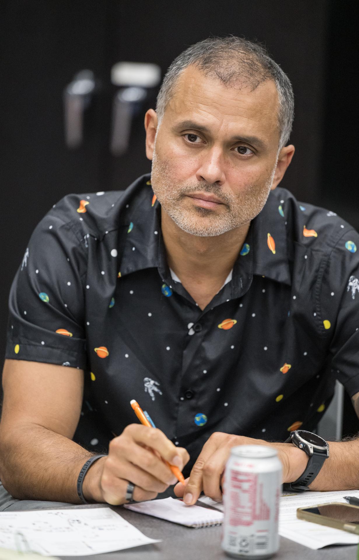 NASA astronaut and Expedition 75 flight engineer Anil Menon participates in a training session at Johnson Space Center's Space Vehicle Mockup Facility in Houston, Texas, ahead of his upcoming mission to the International Space Station.