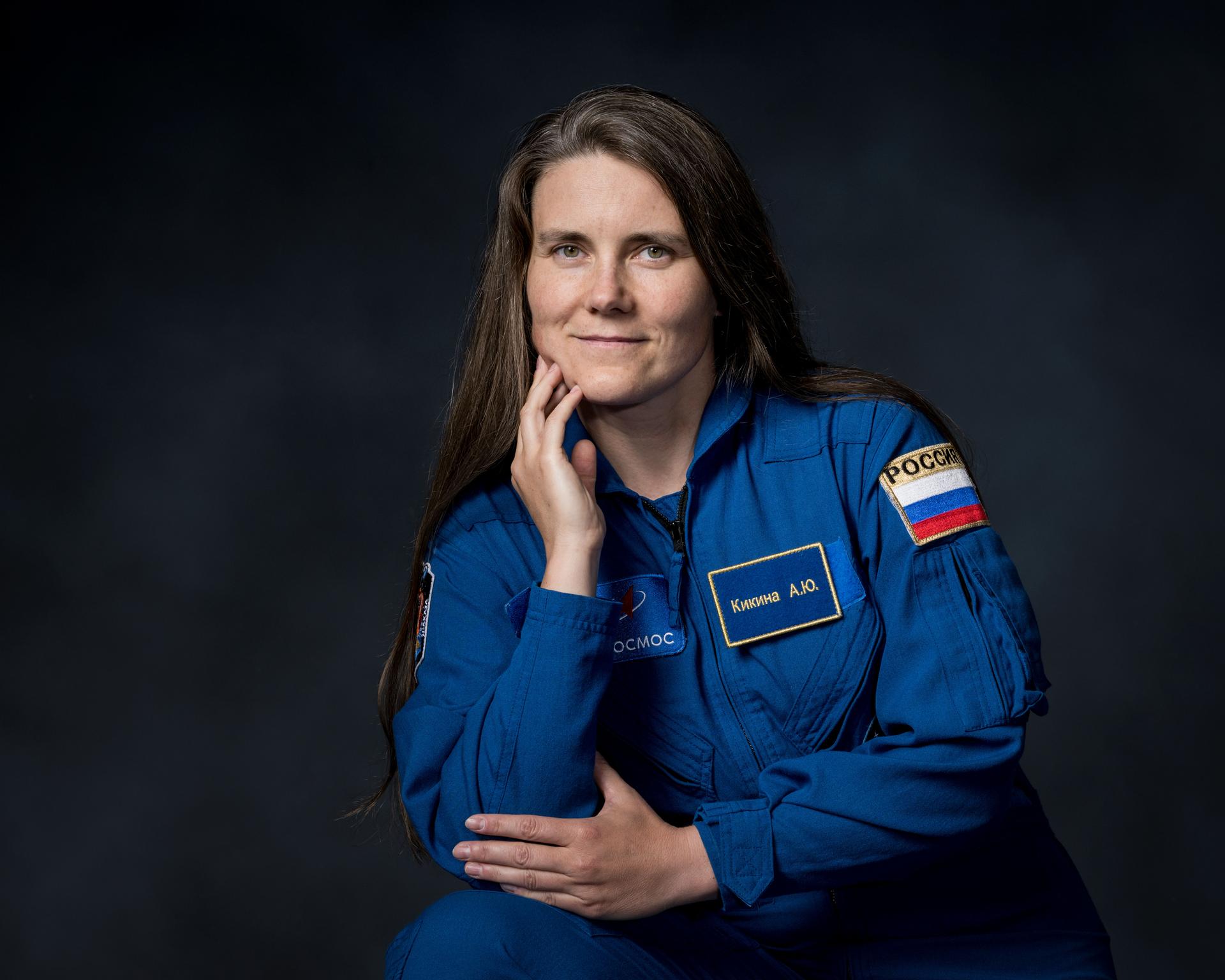 Roscosmos cosmonaut and Expedition 75 flight engineer Anna Kikina poses for a preflight portrait at NASA's Johnson Space Center in Houston, Texas.
