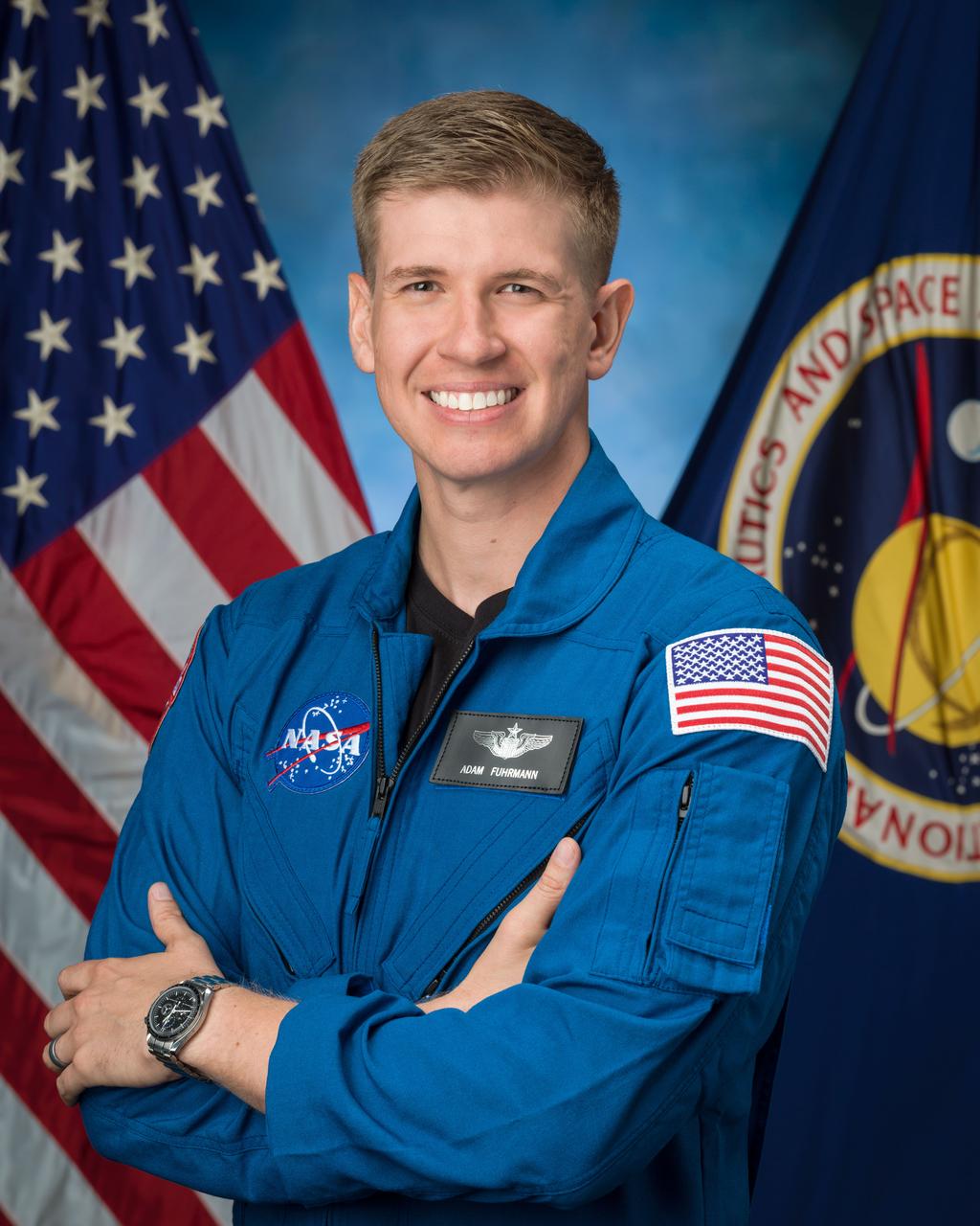 jsc2025e074717 (September 15, 2025) --- NASA astronaut candidate Adam Fuhrmann poses for a portrait at NASA’s Johnson Space Center in Houston, Texas. Fuhrmann was selected by NASA to join the 2025 astronaut candidate class and reported for duty in September 2025. Credit: NASA/Josh Valcarcel