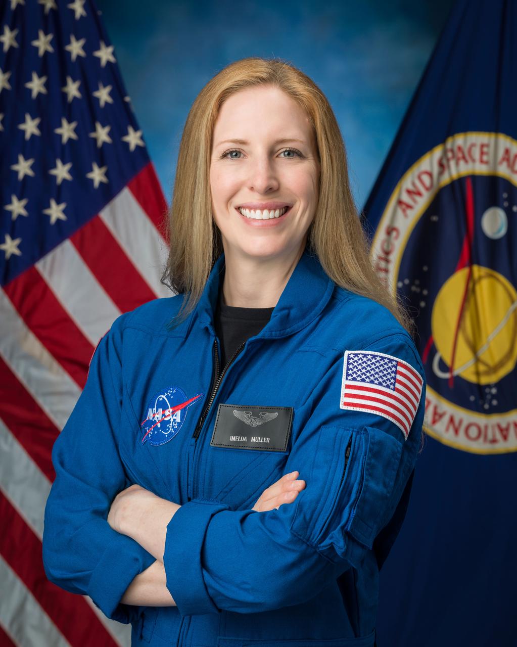 jsc2025e074866 (September 16, 2025) --- NASA astronaut candidate Imelda Muller poses for a portrait at NASA’s Johnson Space Center in Houston, Texas. Muller was selected by NASA to join the 2025 astronaut candidate class and reported for duty in September 2025. Credit: NASA/Josh Valcarcel