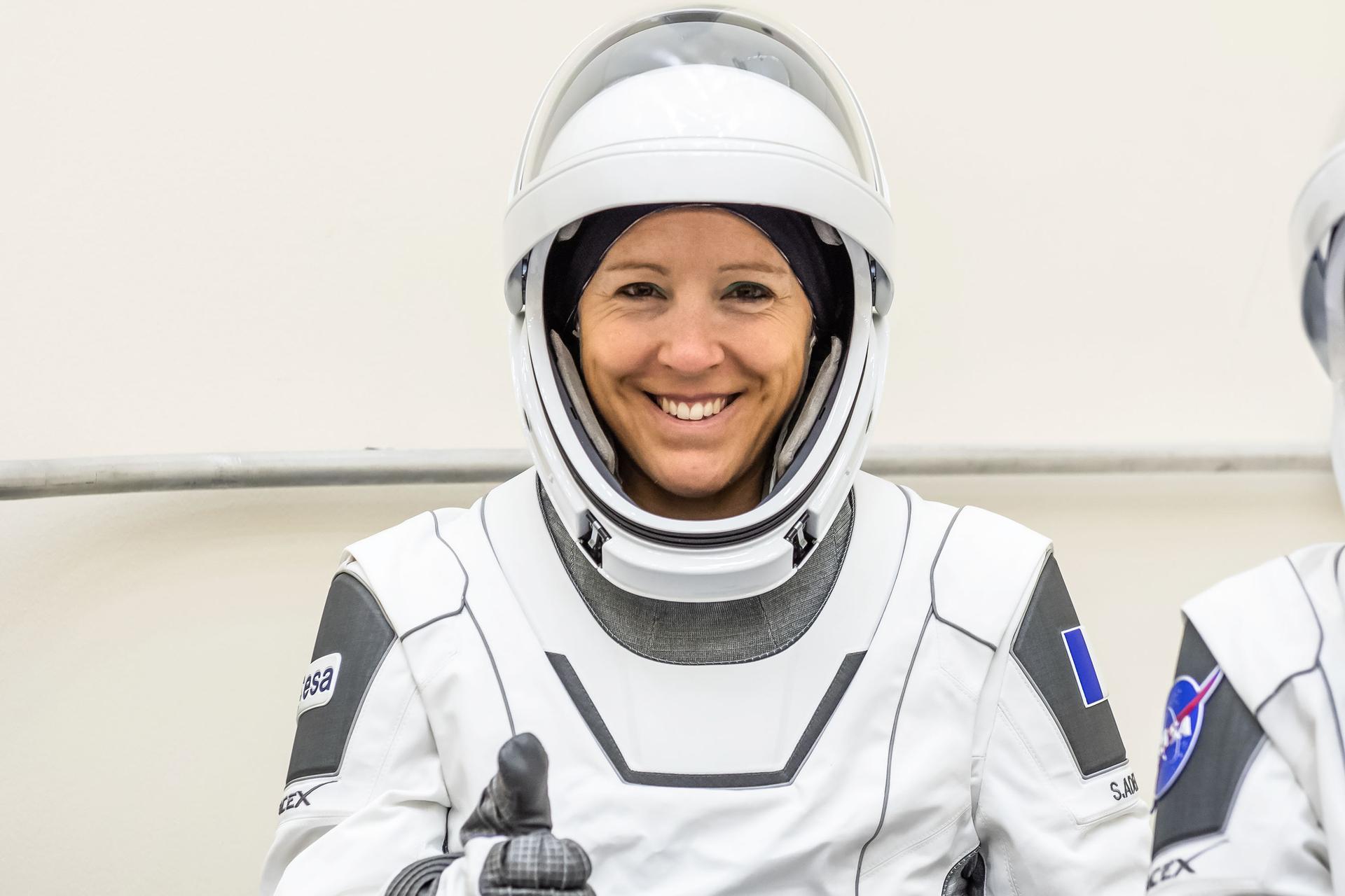 ESA (European Space Agency) astronaut and SpaceX Crew-12 Mission Specialist Sophie Adenot is photographed in her pressure suit during the Crew Equipment Interface Test at NASA’s Kennedy Space Center in Florida. The goal of the training is to rehearse launch day activities and get a close look at the Dragon spacecraft.