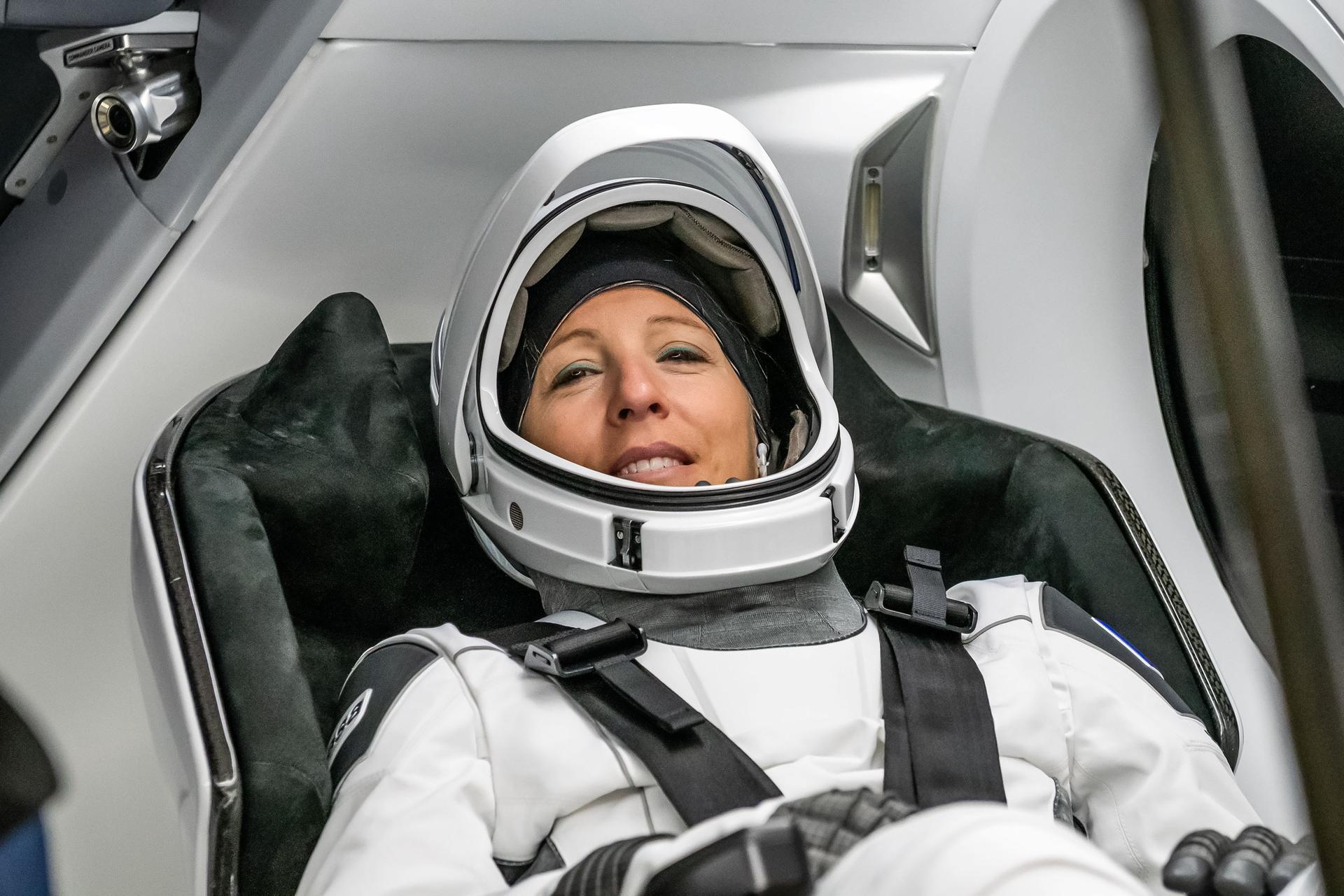 ESA (European Space Agency) astronaut and SpaceX Crew-12 Mission Specialist Sophie Adenot is photographed in her pressure suit and inside the Dragon spacecraft during the Crew Equipment Interface Test at NASA’s Kennedy Space Center in Florida. The goal of the training is to rehearse launch day activities and get a close look at the spacecraft that will take them to the International Space Station.