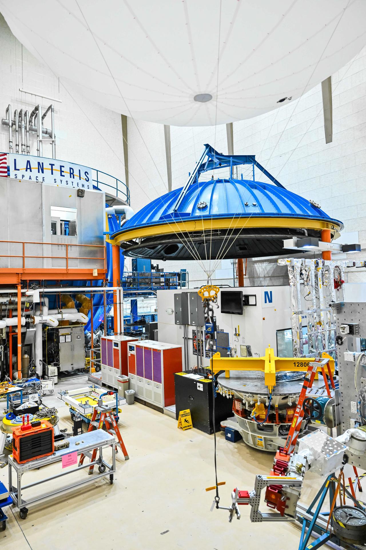 During this Engineering Qualification Module test, the gimbal platforms for the Busek-built BHT-6000 Hall effect thrusters are exercised through their full range of motion to verify articulation performance and confirm the system can properly steer thrust once integrated with Gateway’s Power and Propulsion Element (PPE).  On PPE, four BHT-6000 Hall effect thrusters and three Advanced Electric Propulsion System (AEPS) thrusters will use solar power generated by Gateway’s Roll-Out Solar Arrays (ROSAs) to ionize xenon gas. The resulting xenon ions are then accelerated to extremely high speeds and expelled from the thrusters, creating a steady and highly efficient stream of thrust. This propulsion system will enable the Gateway lunar space station to maneuver and maintain its orbit around the Moon. 