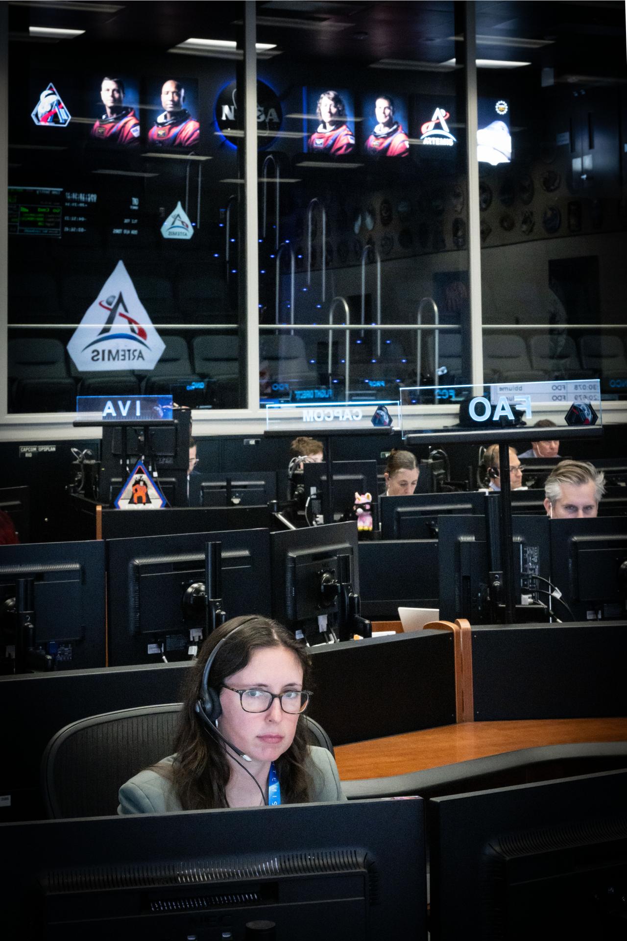 Artemis II science officer Kelsey Young monitors science operations at the new SCIENCE console in NASA's Mission Control Center. Credits: NASA/Bill Stafford