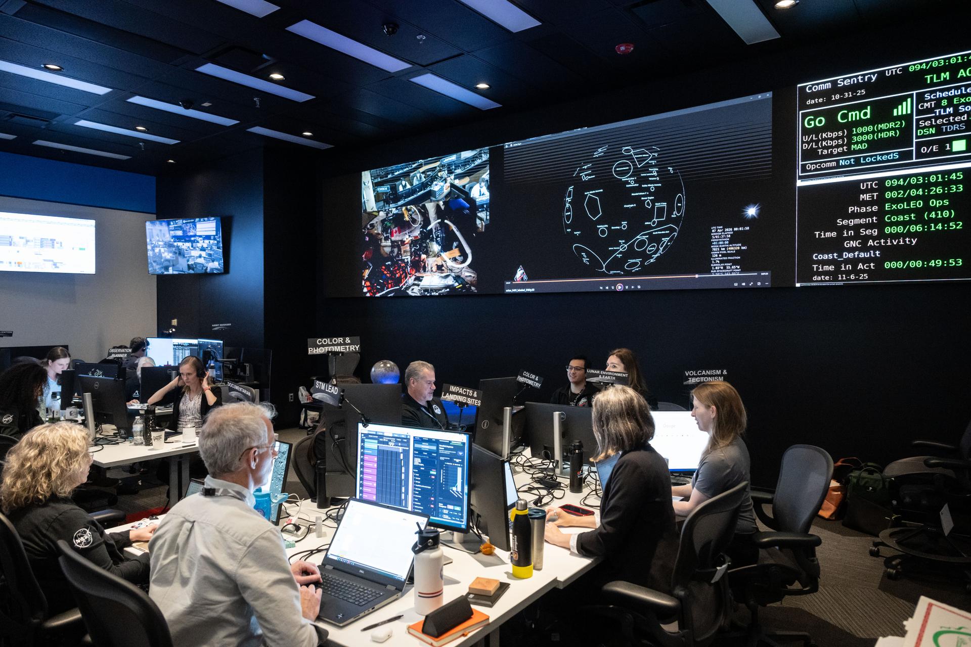 The Artemis II lunar science team works on the lunar targeting plan for the astronauts' several-hour flyby of the Moon, scheduled for April 6. As they pass the Moon, the crew will apply geology skills learned in the classroom and in Moon-like environments on Earth to photograph and describe features including impact craters, ancient lava flows, and surface cracks and ridges formed as the Moon slowly changed over time. They will note differences in color, brightness, and texture, which provide clues that help scientists understand what the surface is made of and how it formed. Credits: NASA/Bill Stafford