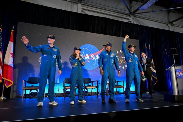 The Artemis II crew and NASA Administrator Jared Isaacman,...
