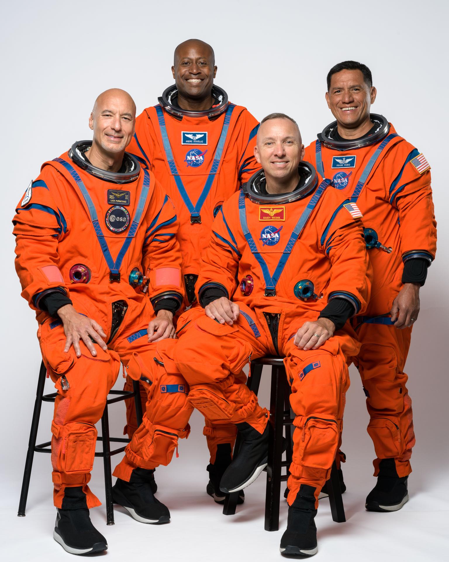 The Artemis III crew poses for a portrait (from left: Luca Parmitano, Andre Douglas, Randy Bresnik, Frank Rubio). Credit: NASA/Helen Arase Vargas