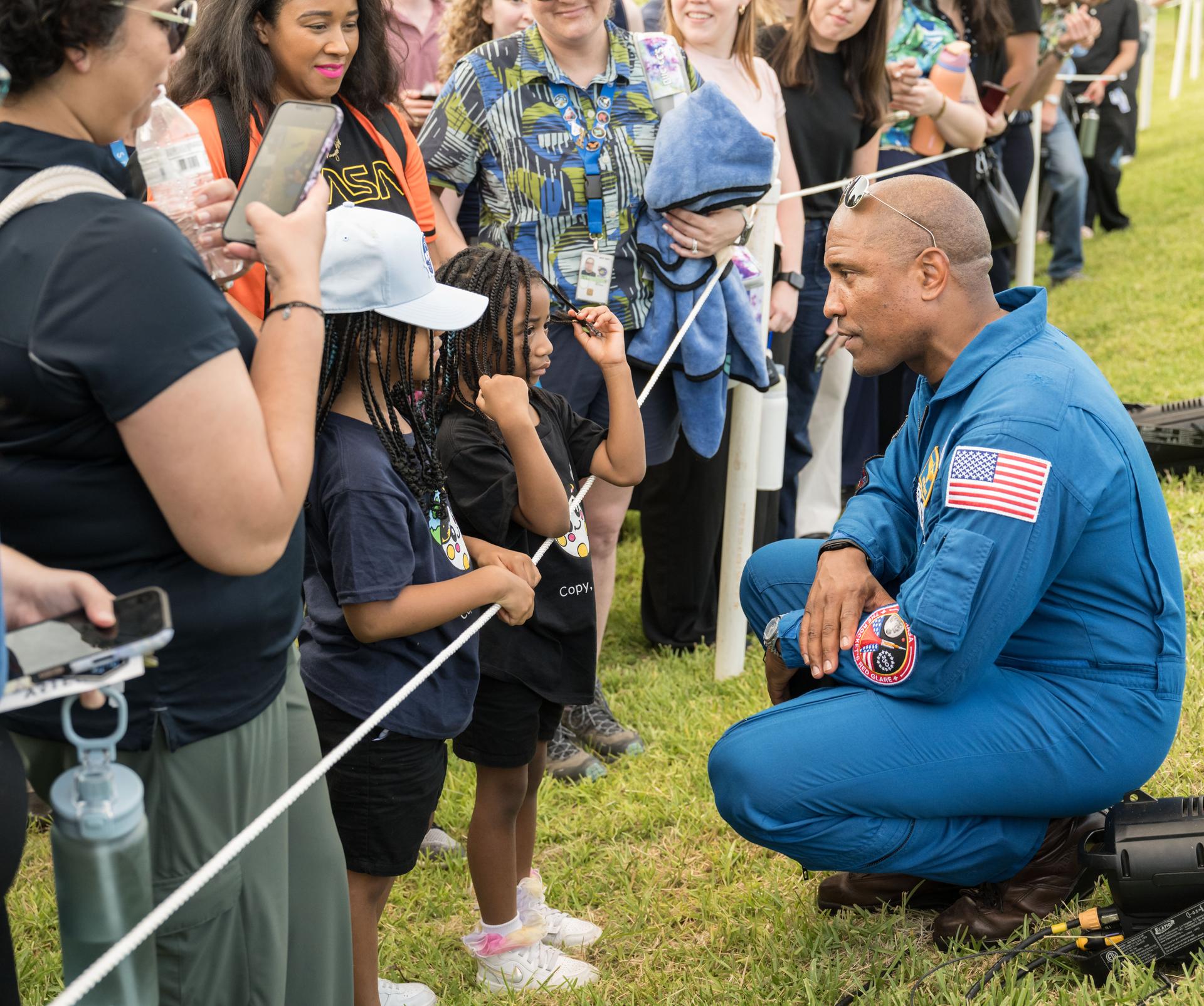 jsc2026e396798 (June 25, 2026) - NASA astronaut Victor Glover speaks with attendees at an Artemis II employee celebration event at NASA's Johnson Space Center. Credit: NASA
