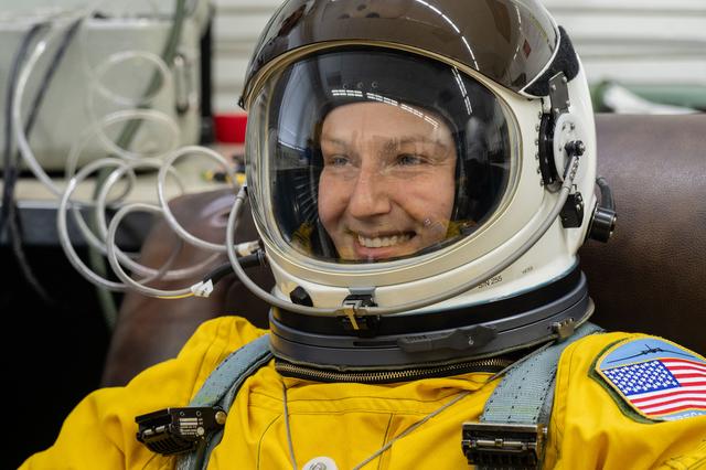 NASA astronaut candidate Rebecca Lawler prepares for a training flight aboard NASA’s WB-57 aircraft