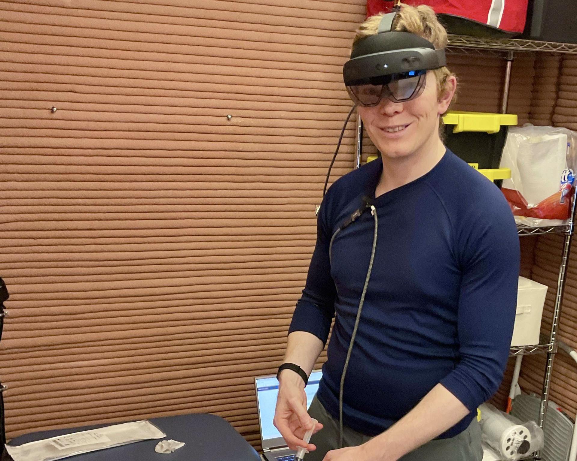 jsc2026e403166 (Feb. 10, 2026) -- James Spicer, Crew Health and Performance Exploration Analog (CHAPEA) Mission 2 flight engineer, performing a demonstration of Artificial Intelligence-enabled medical training. Credit: NASA