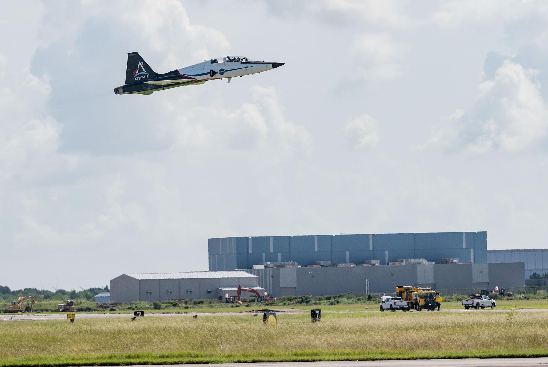 jsc2026e407795 (Aug. 7, 2026) - NASA's T-38 N924NA debuted an updated livery honoring the Artemis Program. Astronauts fly in T-38s to train for making real-time decisions in a high-stakes, operational environment. This helps prepare them for the fast-paced mission moments they’ll experience on future spaceflights to the International Space Station or the Moon and beyond.  Credit: NASA/James Blair