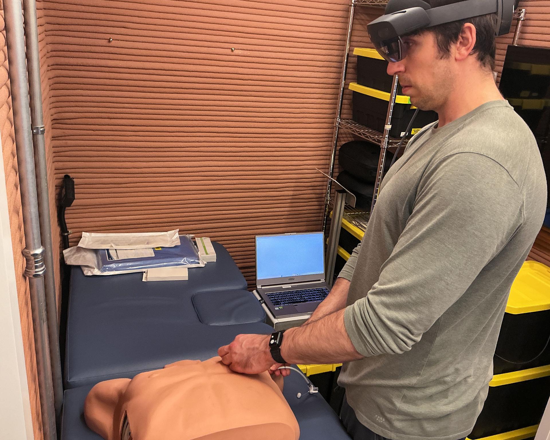 jsc2026e409149 (July 23, 2026) -- Ross Elder, Crew Health and Performance Exploration Analog (CHAPEA) Mission 2 commander, conducts a demonstration of an artificial intelligence-enabled medical system. Credit: NASA