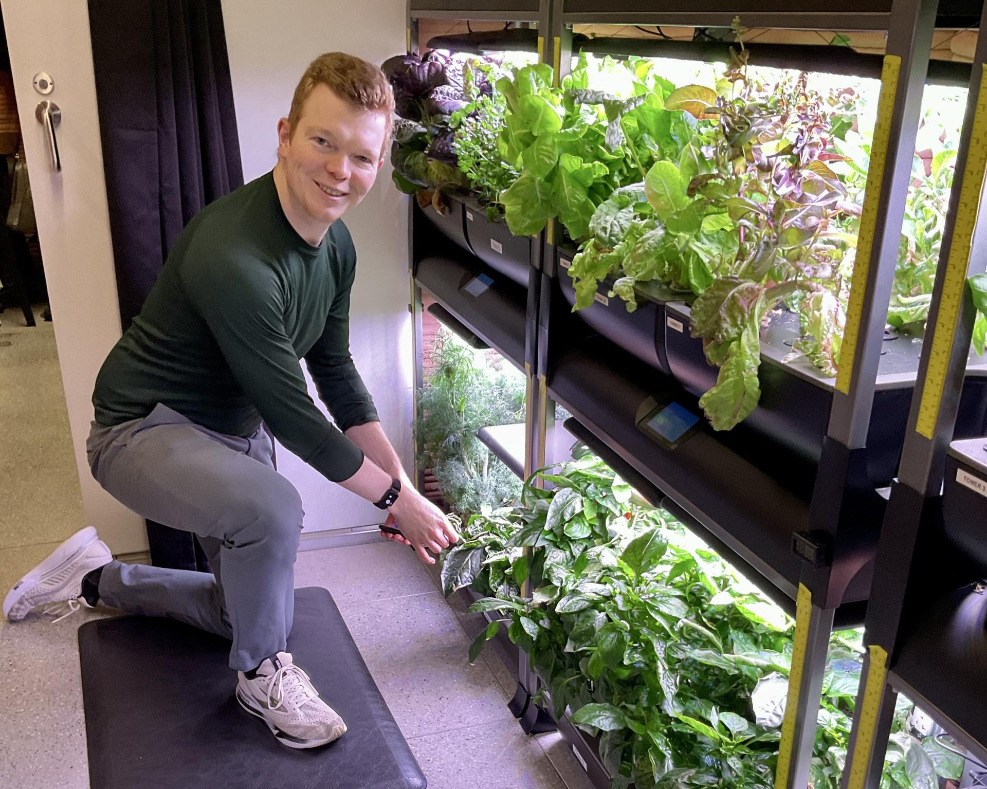 jsc2026e409150 (June 27, 2026) -- James Spicer, Crew Health and Performance Exploration Analog (CHAPEA) Mission 2 flight engineer, tends to crops grown in the habitat’s hydroponic crop system. Credit: NASA
