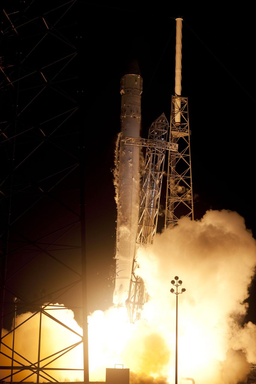 CAPE CANAVERAL, Fla. – Frost and ice breaks away from the SpaceX Falcon 9 rocket following ignition of its nine Merlin engines at 3:44 a.m. EDT at Space Launch Complex-40 on Cape Canaveral Air Force Station in Florida. The launch is the company's second demonstration test flight for NASA's Commercial Orbital Transportation Services, or COTS, Program. During the flight, the Dragon capsule will conduct a series of check-out procedures to test and prove its systems, including rendezvous and berthing with the International Space Station. If the capsule performs as planned, the cargo and experiments it is carrying will be transferred to the station. The cargo includes food, water and provisions for the station’s Expedition crews, such as clothing, batteries and computer equipment. Under COTS, NASA has partnered with two aerospace companies to deliver cargo to the station. For more information, visit http://www.nasa.gov/spacex. Photo credit: NASA/Rusty Backer