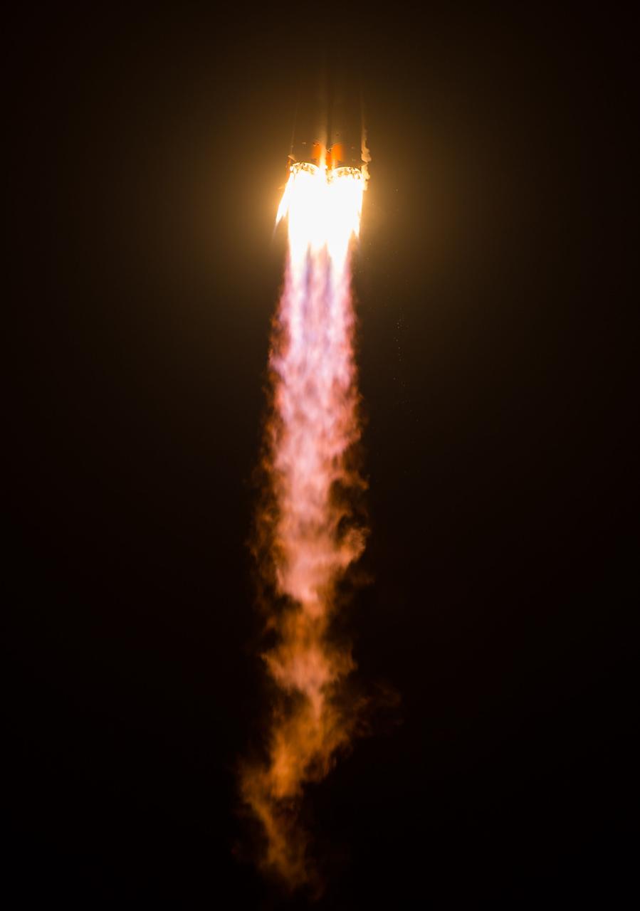 The Soyuz TMA-20M rocket launches from the Baikonur Cosmodrome in Kazakhstan on Saturday, March 19, 2016 carrying Expedition 47 Soyuz Commander Alexey Ovchinin of Roscosmos, Flight Engineer Jeff Williams of NASA, and Flight Engineer Oleg Skripochka of Roscosmos into orbit to begin their five and a half month mission on the International Space Station. (Photo Credit: NASA/Aubrey Gemignani)