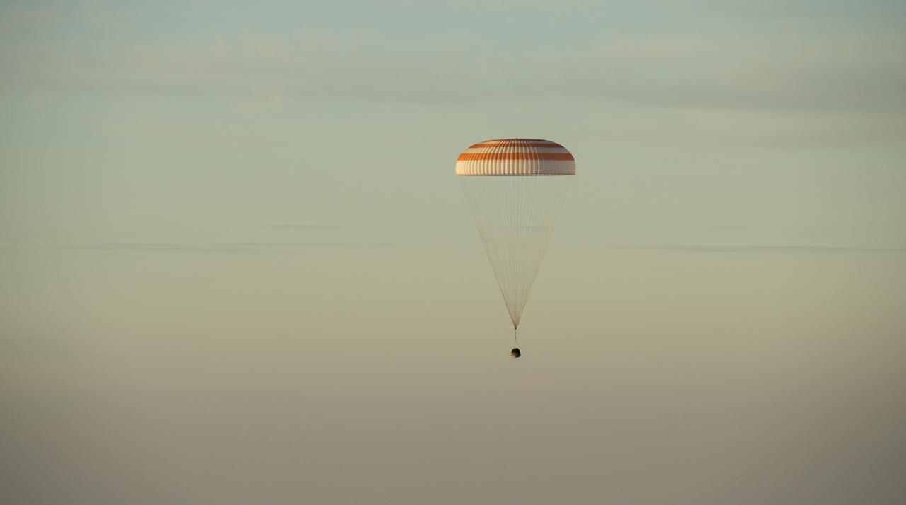 The Soyuz TMA-20M spacecraft is seen as it lands with Expedition 48 crew members NASA astronaut Jeff Williams, Russian cosmonauts Alexey Ovchinin, and Oleg Skripochka of Roscosmos near the town of Zhezkazgan, Kazakhstan on Wednesday, Sept. 7, 2016(Kazakh time). Williams, Ovchinin, and Skripochka are returning after 172 days in space where they served as members of the Expedition 47 and 48 crews onboard the International Space Station. Photo Credit: (NASA/Bill Ingalls)