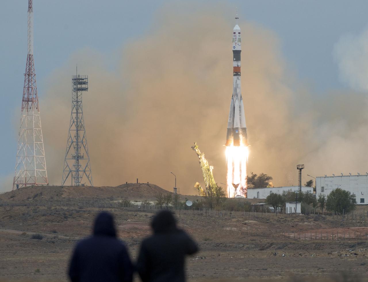 The Soyuz MS-02 rocket is launched with Expedition 49 Soyuz commander Sergey Ryzhikov of Roscosmos, flight engineer Shane Kimbrough of NASA, and flight engineer Andrey Borisenko of Roscosmos, Wednesday, Oct. 19, 2016 at the Baikonur Cosmodrome in Kazakhstan. Ryzhikov, Kimbrough, and Borisenko will spend the next four months living and working aboard the International Space Station. Photo Credit: (NASA/Joel Kowsky)