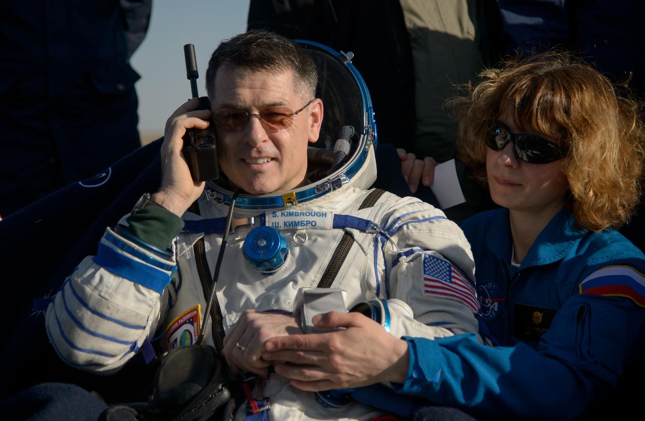 nhq201704100029 (April 10, 2017) --- NASA astronaut Shane Kimbrough rests in a chair outside the Soyuz MS-02 spacecraft just minutes after he, Russian cosmonaut Sergey Ryzhikov of Roscosmos, and Russian cosmonaut Andrey Borisenko of Roscosmos landed in a remote area near the town of Zhezkazgan, Kazakhstan on Monday, April 10, 2017 (Kazakh time). Kimbrough, Ryzhikov, and Borisenko are returning after 173 days in space where they served as members of the Expedition 49 and 50 crews onboard the International Space Station. Photo Credit: (NASA/Bill Ingalls)