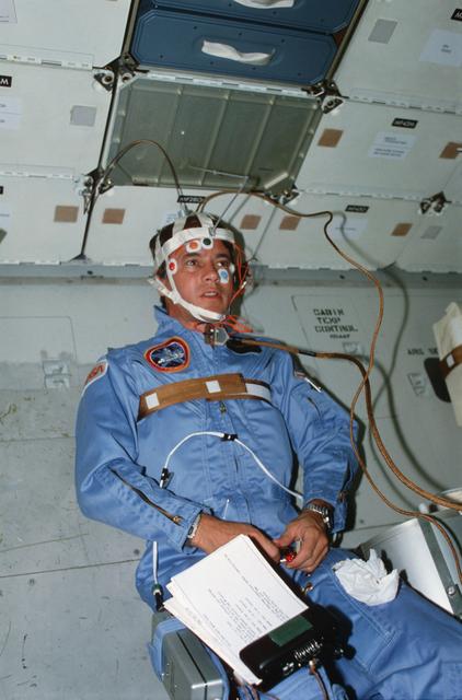NASA image: Mission Specialist (MS) Allen conducts Vestibular Study Experiment on middeck