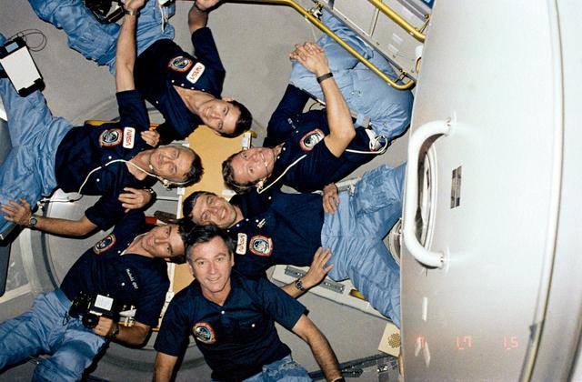 NASA image: Portrait of STS-9 crew in the Spacelab